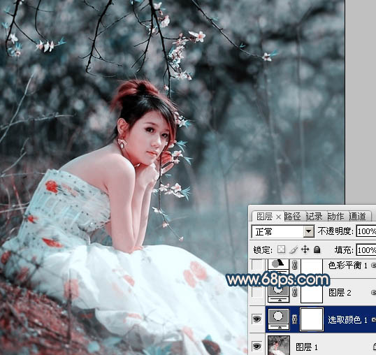 Photoshop为外景美女图片调制出甜美的古典暗青色