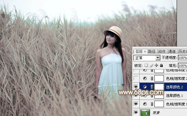 Photoshop为芦苇中的美女加上柔和的古典冷调粉褐色