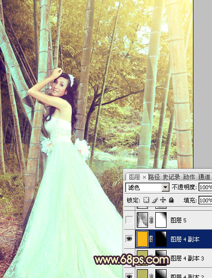 Photoshop将竹林婚片打造出柔和的黄褐色效果