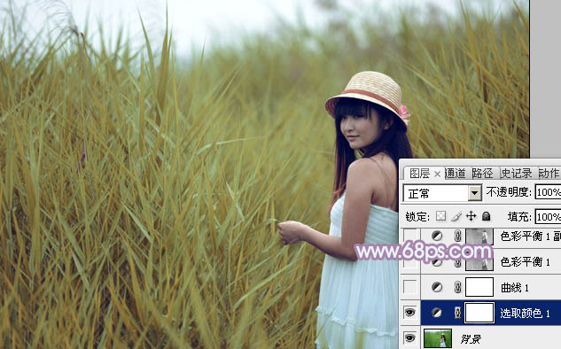 Photoshop将芦苇美女图片打造唯美的秋季冷色蓝紫色