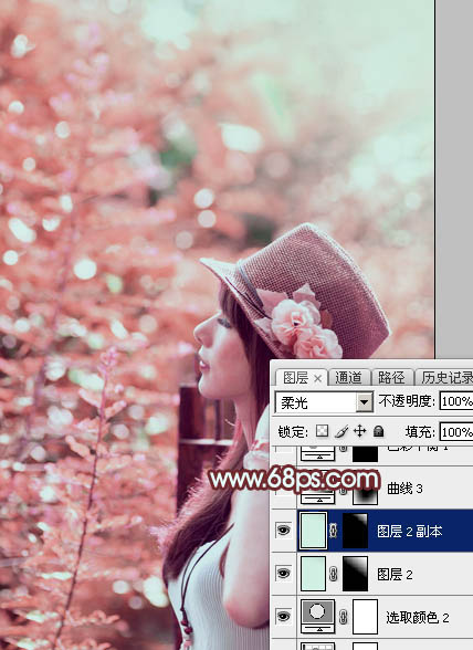 Photoshop打造甜美的粉红色秋季美女效果