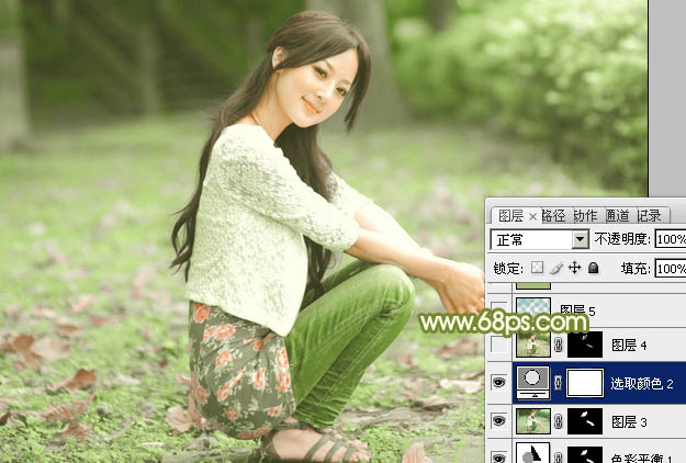 Photoshop为外景美女增加柔美的古典淡绿色