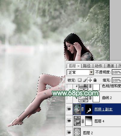 Photoshop打造唯美的古典淡绿色外景人物图片