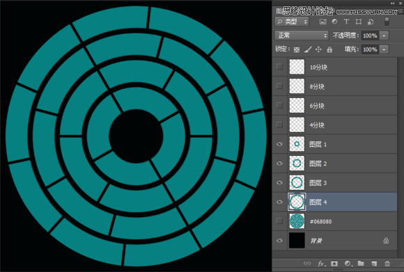 教你用Photoshop制作创意风格的同心圆扇形拼图效果
