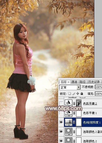 Photoshop调制出漂亮的红褐色树林人物图片