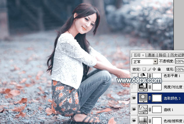 Photoshop将外景美女加上唯美的秋季淡冷色