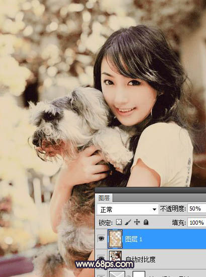 Photoshop将外景美女图片调制出柔和的黄褐色效果