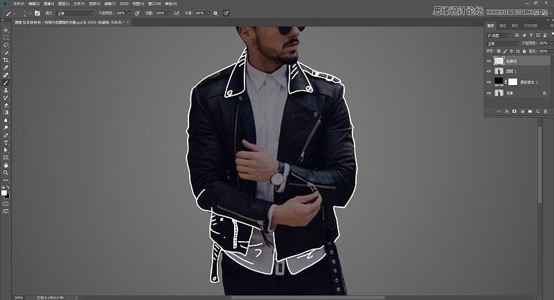 Photoshop把男模照片中的衣服转成创意线稿效果