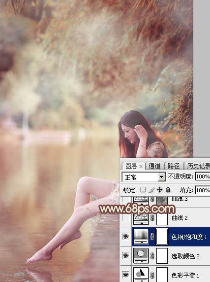 Photoshop为溪边的美女调制出漂亮的淡调红褐色