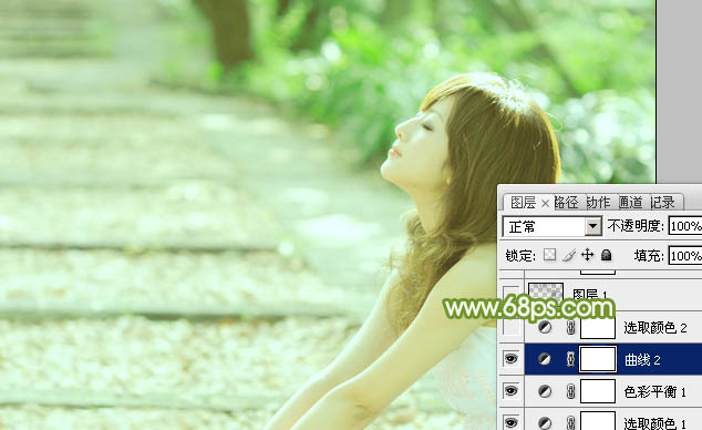 Photoshop将外景美女图片调制出淡淡的小清新绿色