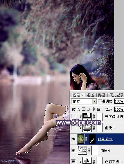 Photoshop为美女加上唯美的暗调蓝紫色