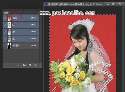 Photoshop利用通道工具快速抠出背景单一的婚纱美女