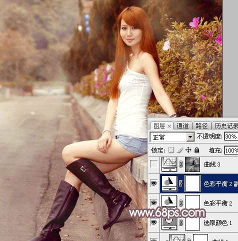 Photoshop打造唯美的秋季红褐色外景美女图片