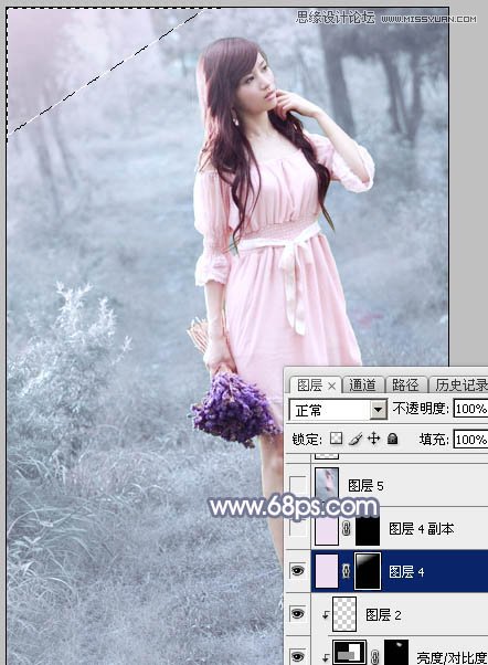 Photoshop制作外景美女的唯美紫色效果