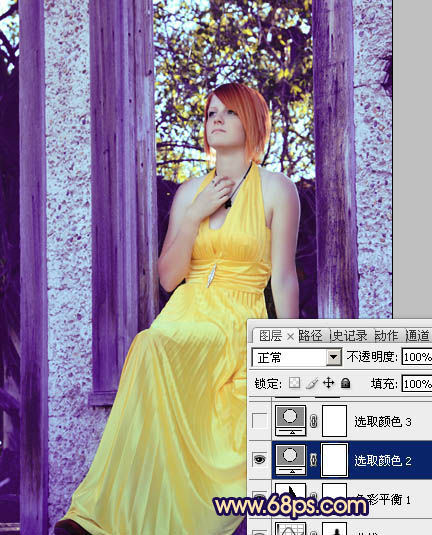 Photoshop将窗户上女孩图片调制出柔美的橙蓝色