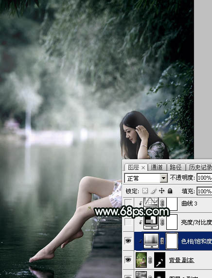 Photoshop调制出柔美的古典暗绿色水景人物图片