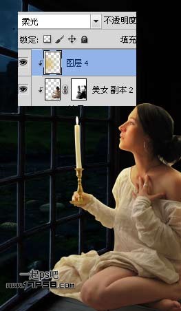 photoshop合成手持烛光欣赏夜景的美女图片效果
