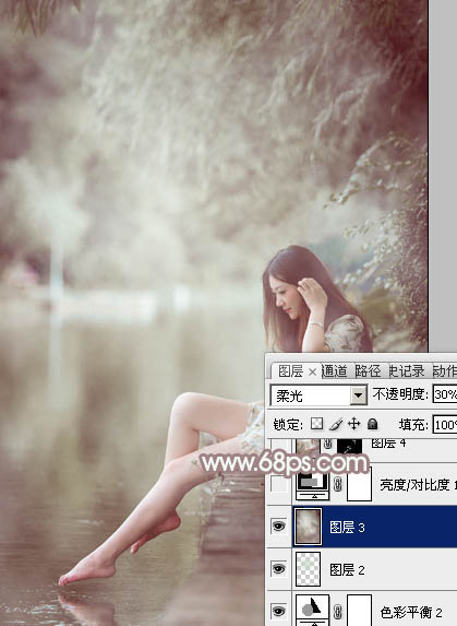 Photoshop将水边的美女加上梦幻的中性淡褐色