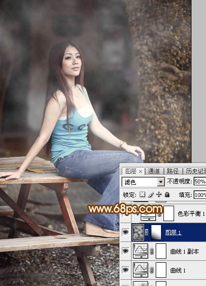 Photoshop为外景美女加上唯美的中性红褐色