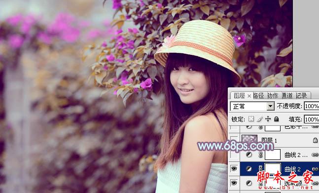 Photoshop将花边的美女调制出甜美的暖紫色