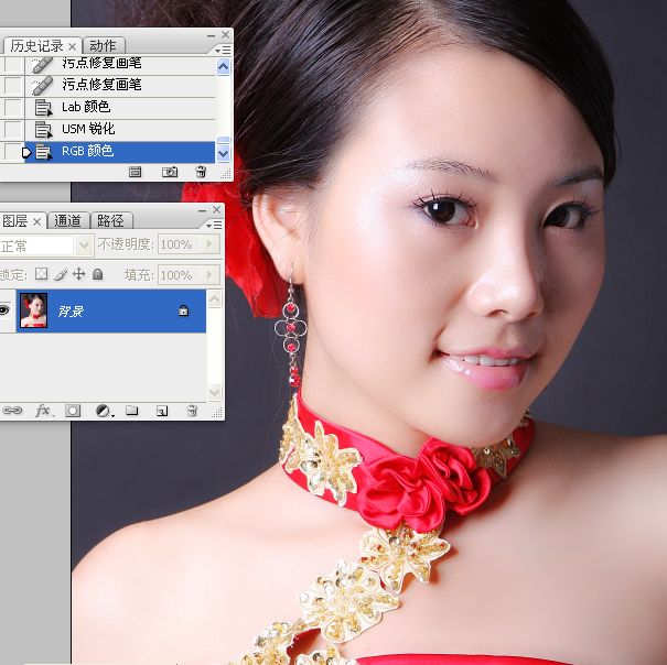 Photoshop使用通道工具手工为美女人像精修磨皮
