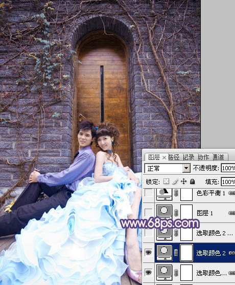 Photoshop将古城婚片调出甜美的粉蓝色效果