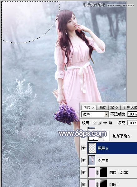 Photoshop制作外景美女的唯美紫色效果