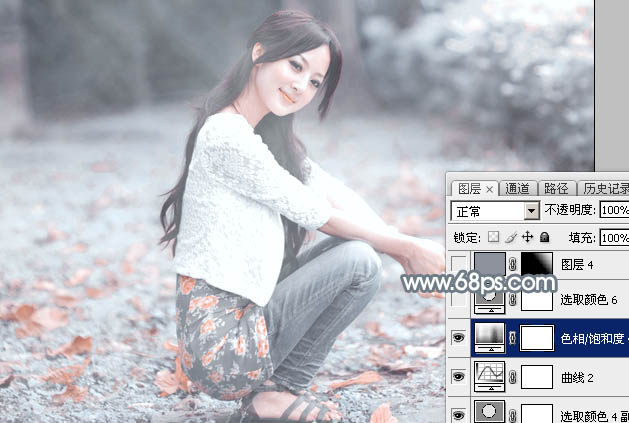 Photoshop将外景美女加上唯美的秋季淡冷色