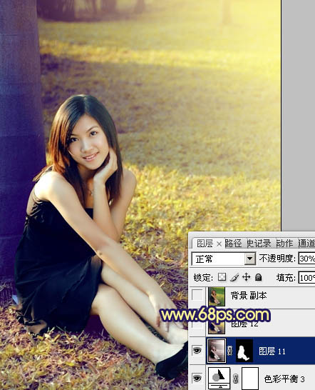 Photoshop将草地美女图片调成柔美的淡黄色