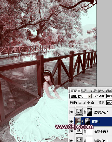 Photoshop将河边美女婚片调成梦幻的紫红色方法