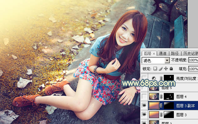 Photoshop为外景美女图片打造甜美的秋季阳光色