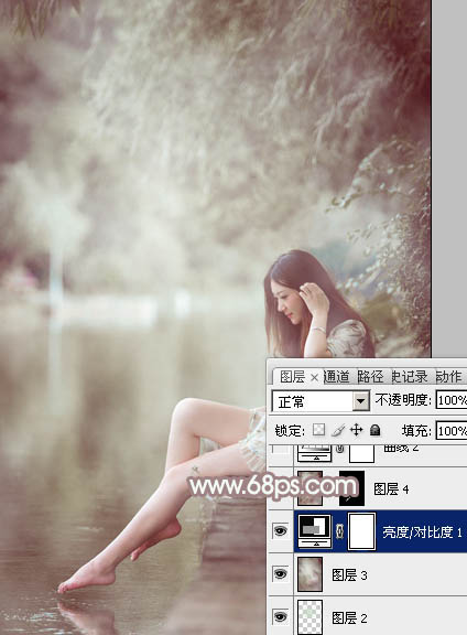 Photoshop将水边的美女加上梦幻的中性淡褐色