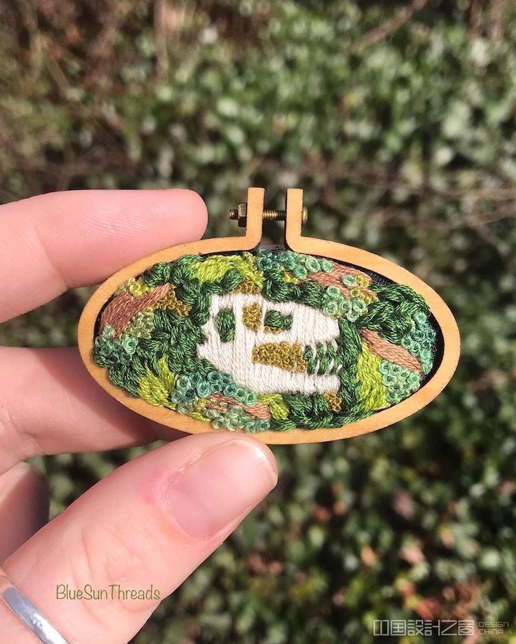 Fossil Embroidery Art by Rachel Crisp