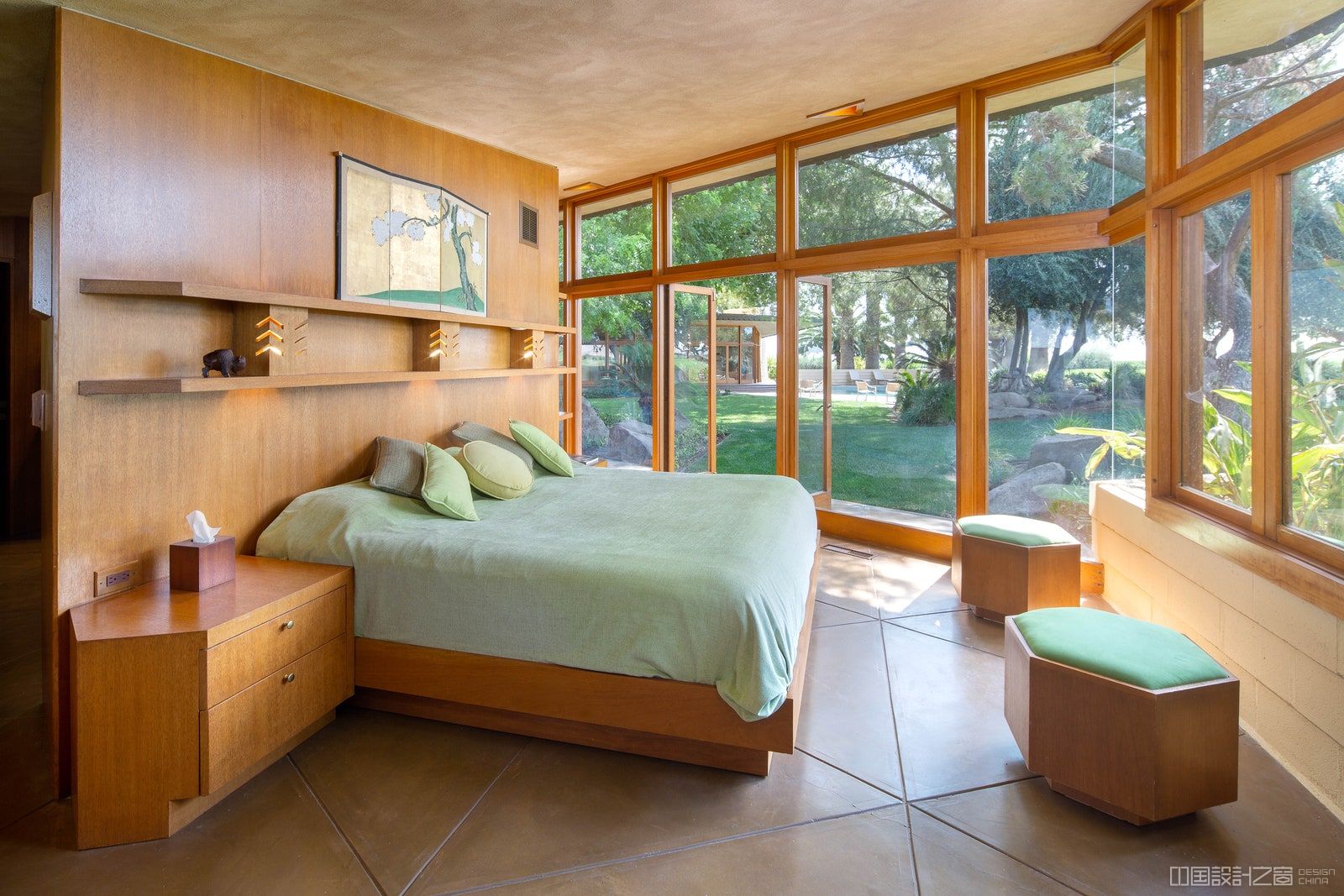 A bedroom with minimal furnishing at the Fawcett house