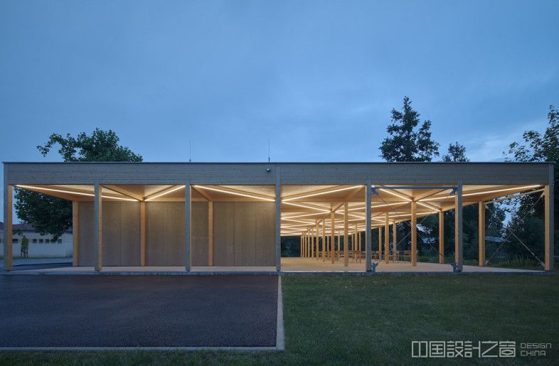 A roof shelters the pavilion from bad weather. Rolling screen walls will be added later on. - BoysPlayNice