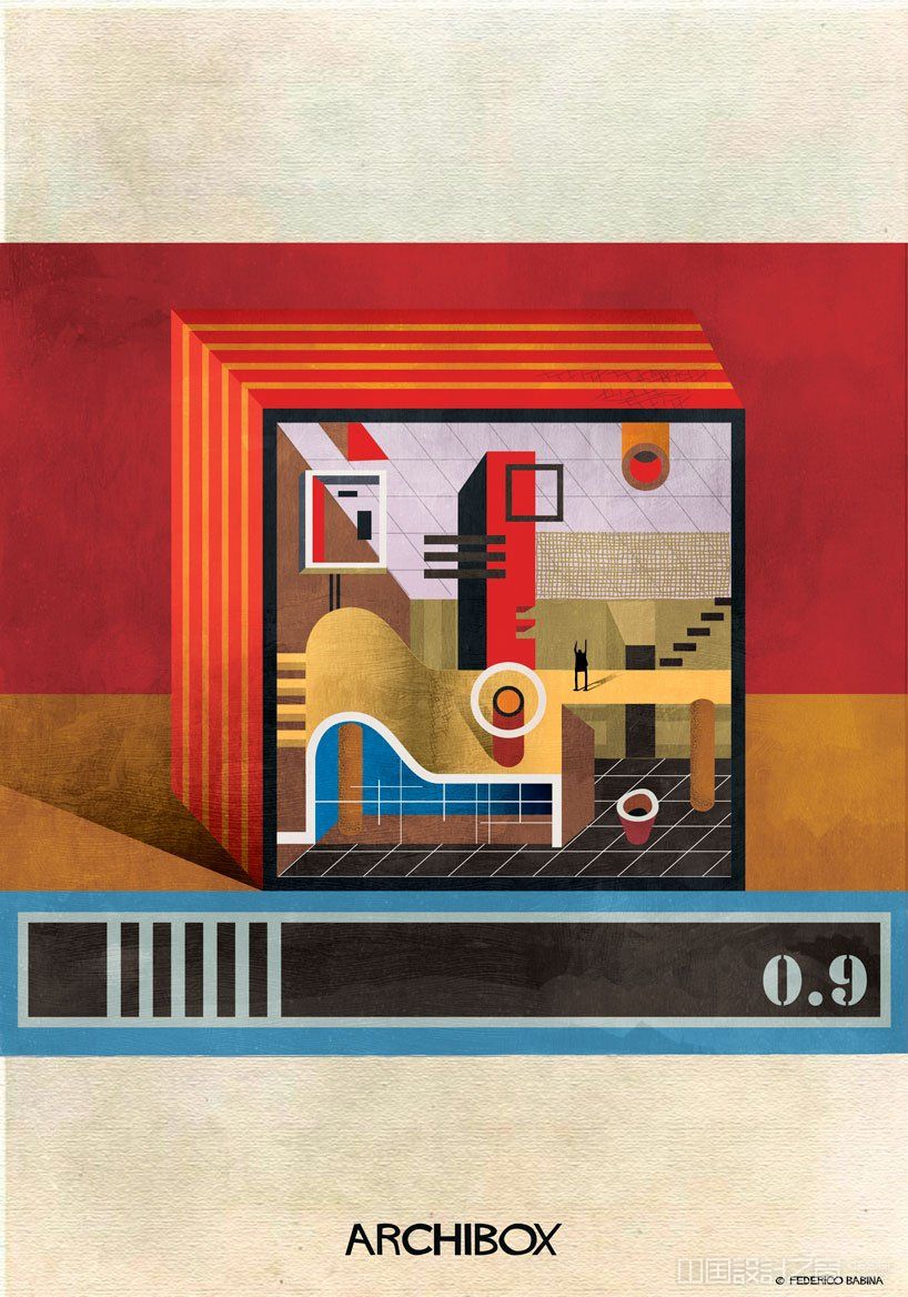 federico babina illustrates boxes of imaginary architecture with bold colors + geometries