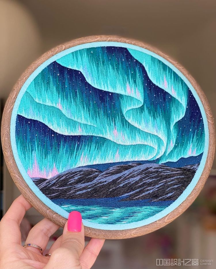 Hoop Art Featuring Northern Lights Over Mountains