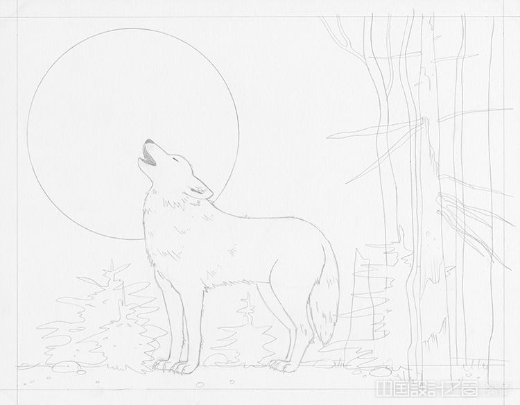 How to Draw a Wolf Howling at the Moon