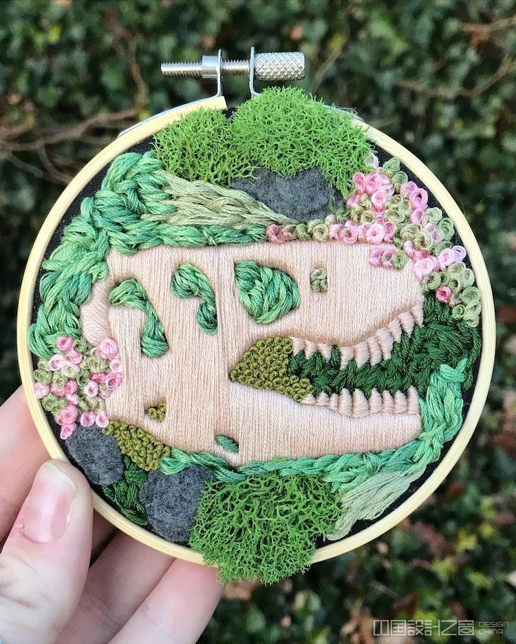 Fossil Embroidery Art by Rachel Crisp