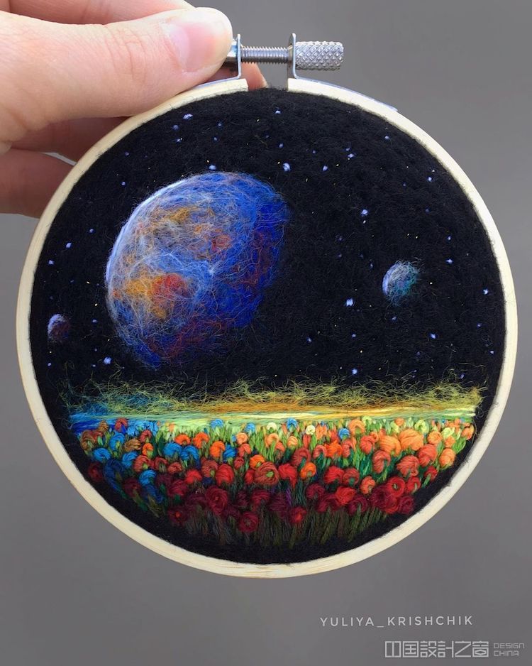 Space and Flower Embroidery by Yuliya Krishchik