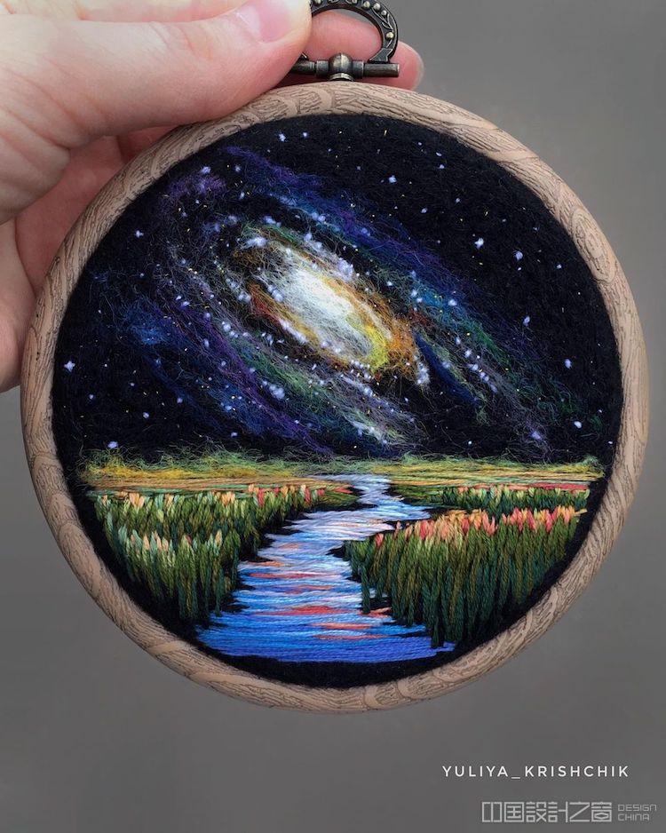 Space and Flower Embroidery by Yuliya Krishchik