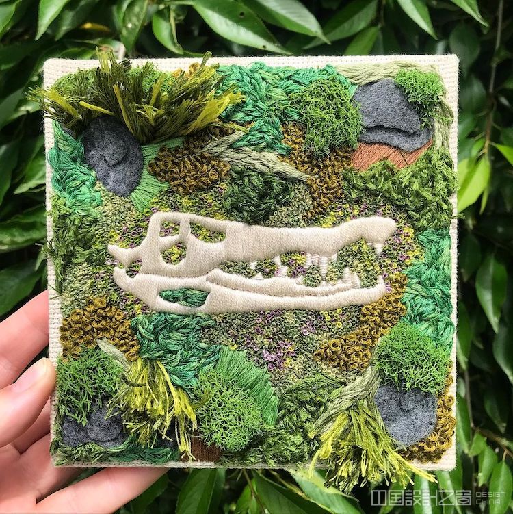 Fossil Embroidery Art by Rachel Crisp