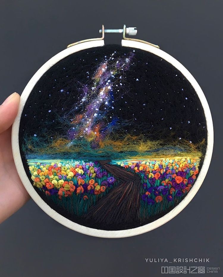 Space and Flower Embroidery by Yuliya Krishchik