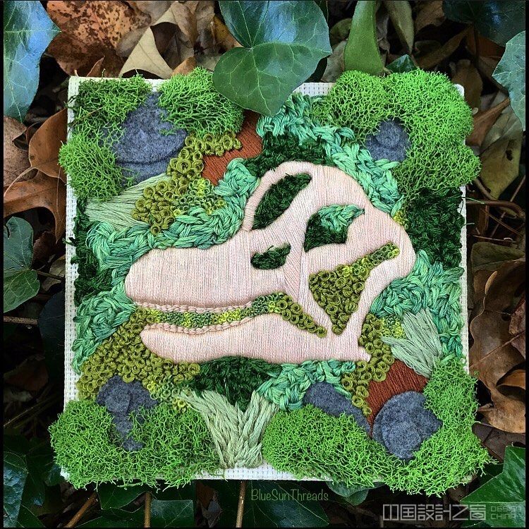 Fossil Embroidery Art by Rachel Crisp