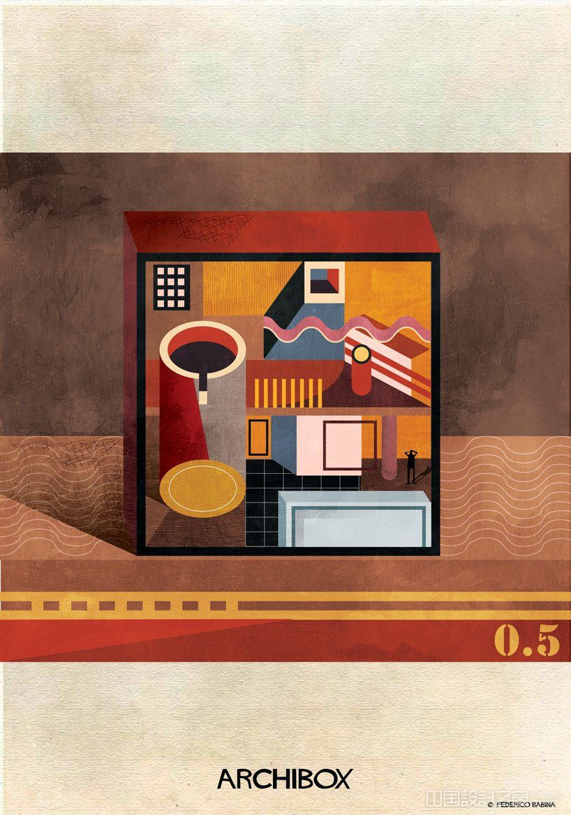 federico babina illustrates boxes of imaginary architecture with bold colors + geometries