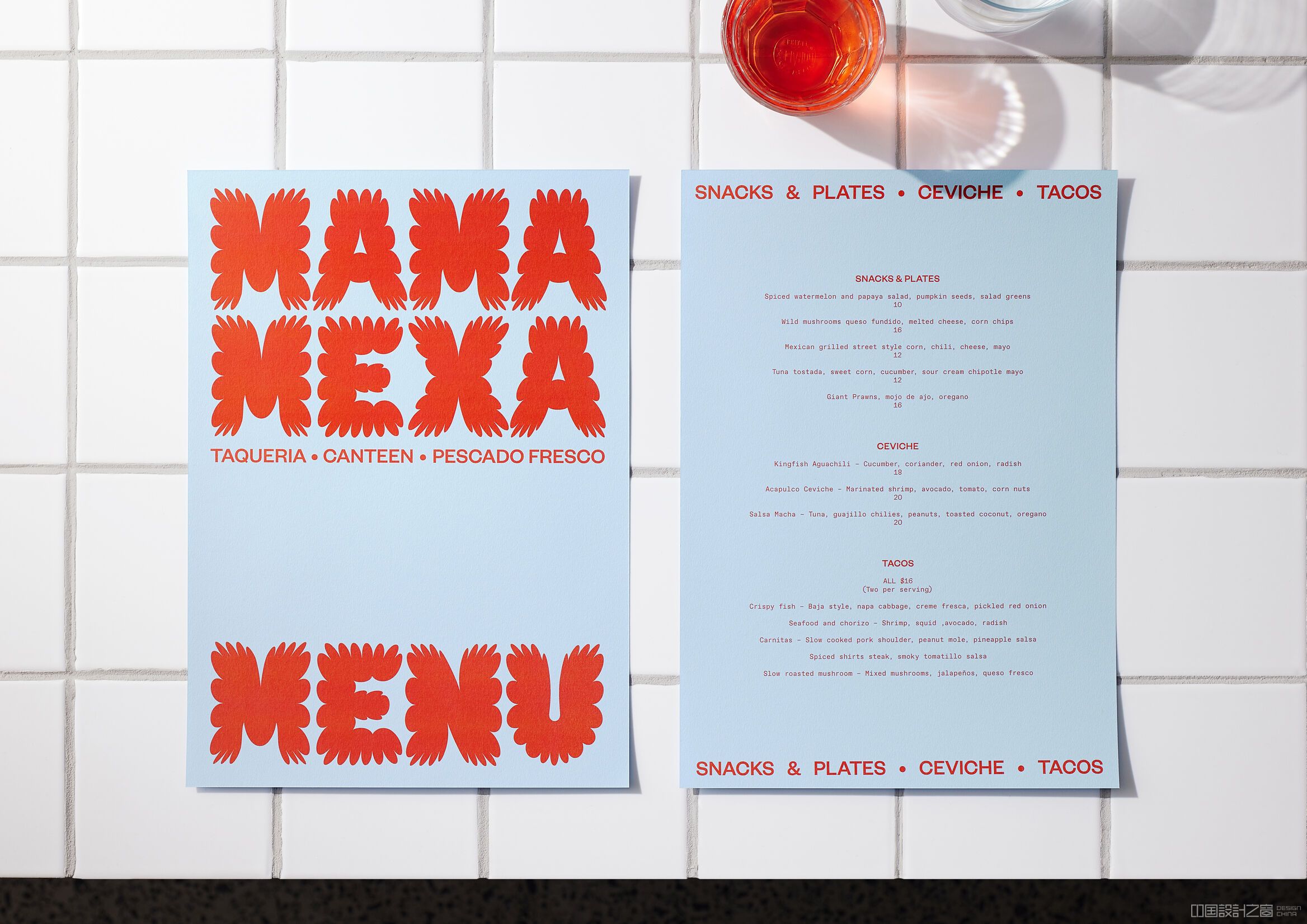 Brand identity and menu design by Seachange for Mama Mexa, an Auckland-ba<em></em>sed taqueria
