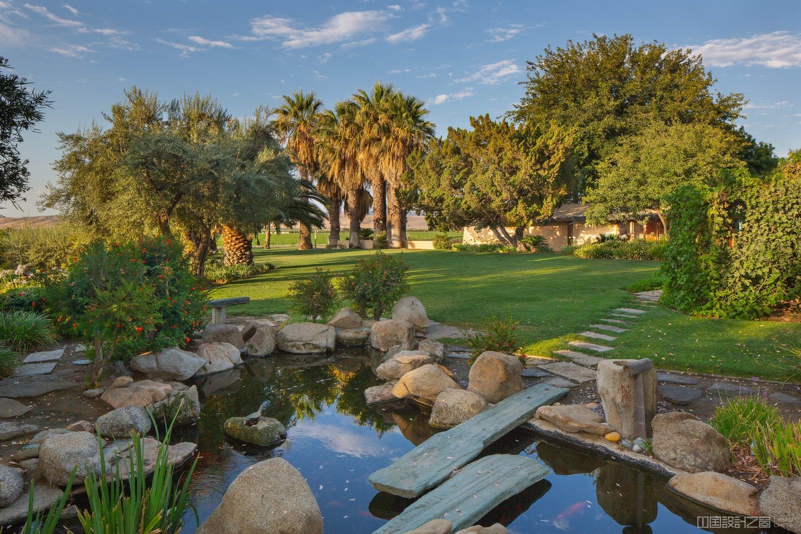 Koi pond on the Fawcett house property