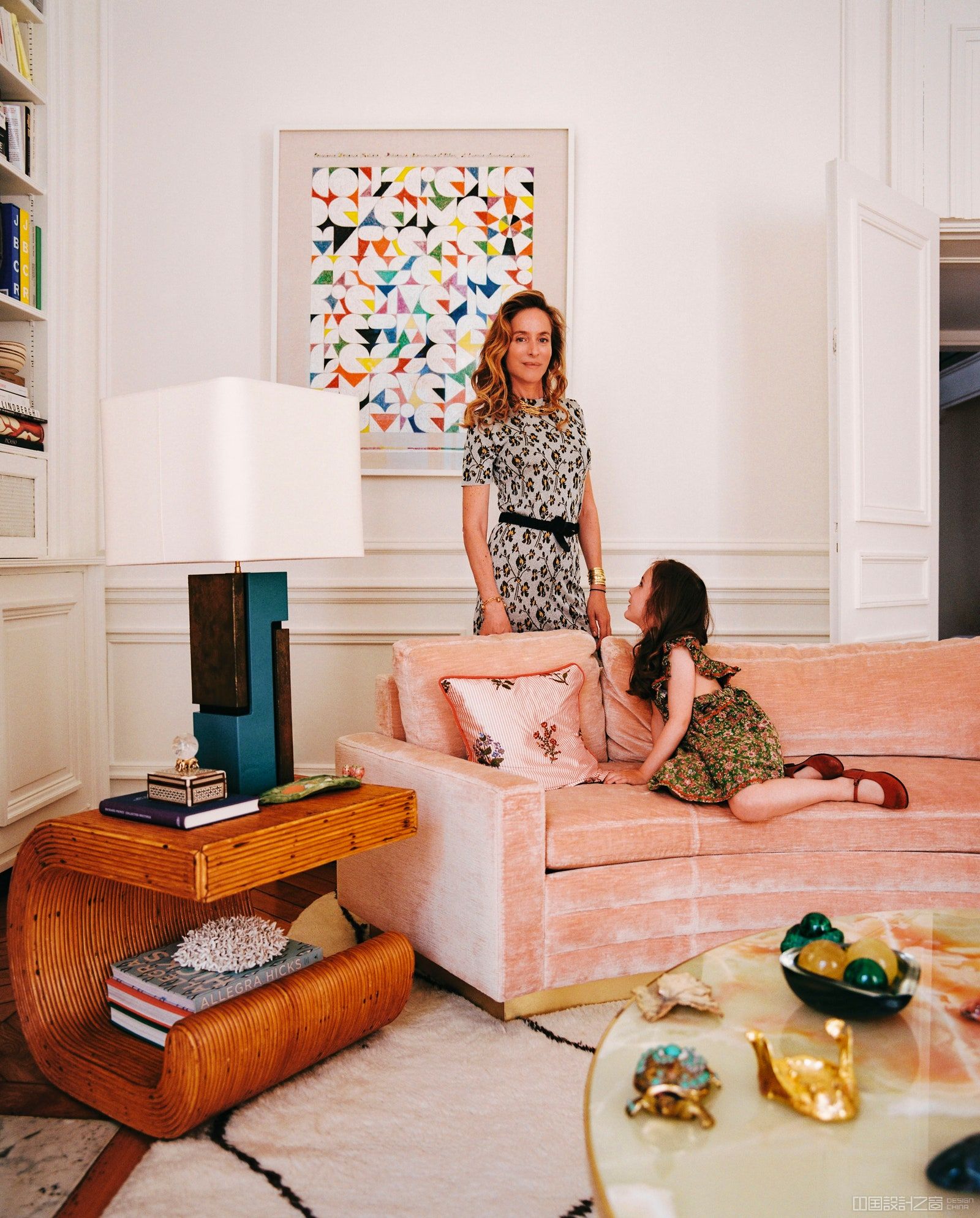 Bidermann with her daughter art lamp