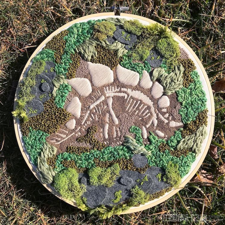 Fossil Embroidery Art by Rachel Crisp