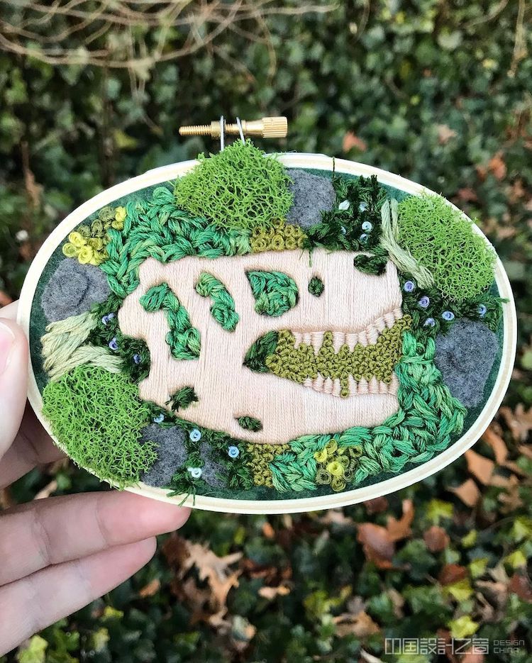 Fossil Embroidery Art by Rachel Crisp